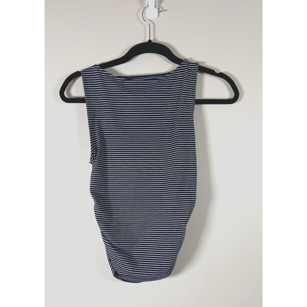 American Eagle Outfitters Blue/White Striped Ruched Sides Tank Top M